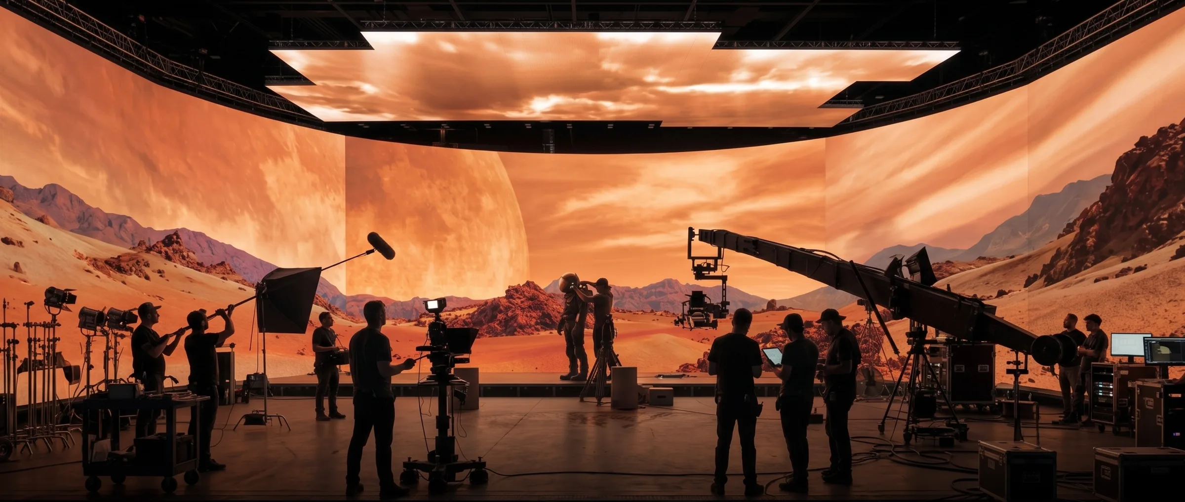 Film crew shooting a desert scene on Gamma's LED volume
